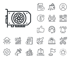 Poster - Computer component hardware sign. Salaryman, gender equality and alert bell outline icons. Gpu graphic card line icon. Gpu line sign. Spy or profile placeholder icon. Online support, strike. Vector
