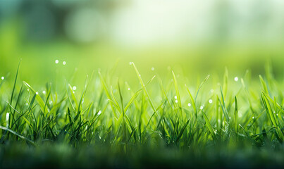 Wall Mural - Close-up view of dense vibrant green grass.