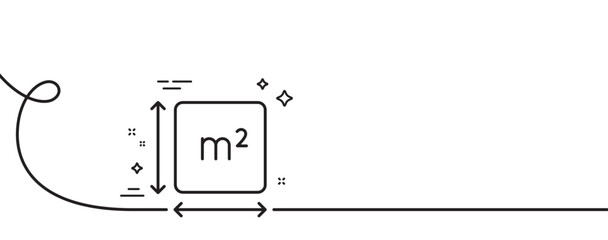Poster - Square area line icon. Continuous one line with curl. Room dimension sign. Territory measurement symbol. Square area single outline ribbon. Loop curve pattern. Vector