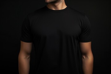 Aufkleber - A man wearing a black t-shirt poses for a picture. Suitable for various creative projects.