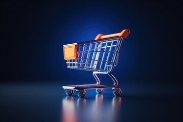 Poster - A shopping cart on a blue background. Suitable for e-commerce and online shopping concepts.