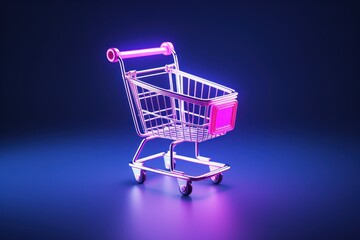 Poster - A picture of a shopping cart on a blue background. This image can be used to represent online shopping, e-commerce, or retail concepts.