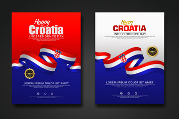 Wall Mural - Set poster design Croatia happy Independence Day background template