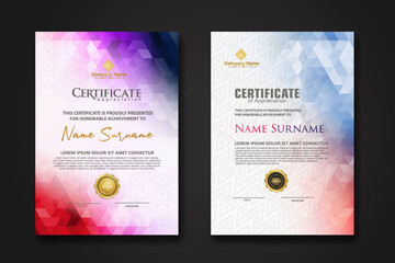 Wall Mural - Set modern certificate template with gradation colorful polygon shape ornament