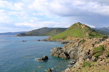 view over Illes Sanguinaires, genoese tower and Pointe de la Parata near Ajaccio, Corsica, France