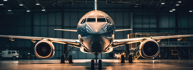 Poster - Aircraft maintenance, Aircraft in the hangar, Aircraft repair concept.