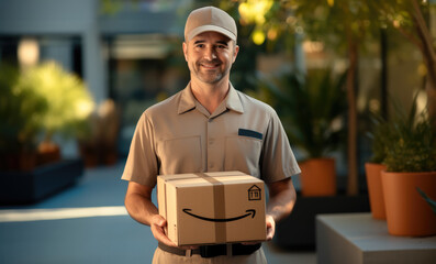 Poster - Delivery person holding a box.