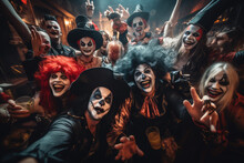 People In Costume Celebrating Halloween Together At A Party