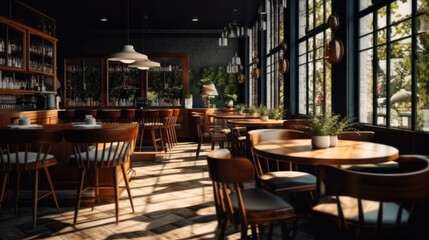 Poster - Luxury cafe pub restaurant bar with chairs and tables, Modern vintage design.