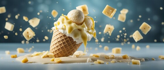 Wall Mural - Banana Ice Cream Freez Falls into Midair with Its Ingredients

