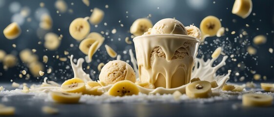 Banana Ice Cream Freez Falls into Midair with Its Ingredients