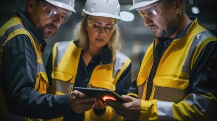 Aufkleber - Group of Heavy Industry engineers inspection and design of gas and fuels transport pipeline using digital tablet.