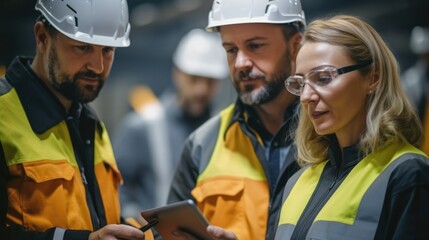 Aufkleber - Group of Heavy Industry engineers inspection and design of gas and fuels transport pipeline using digital tablet.