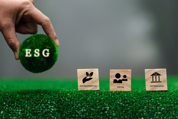 ESG concept of environmental, social and governance. Words ESG on green globe. It is an idea for sustainable organizational development. ​account the environment, society and corporate governance