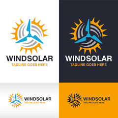 Wall Mural - Solar Panels And Wind turbine logo, Renewable Energy logo Concept