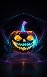 Fototapeta Na ścianę - pumpkin skeleton skull - colorful halloween illustration - AI generative art