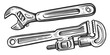 Construction, plumbing spanner vintage illustration. Wrench tool in sketch style