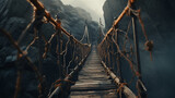 Fototapeta  - suspension bridge road between high cliffs, with generative ai