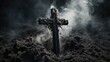 Ash Wednesday Symbol: Cross Crafted from Ashes on Religious Holiday.