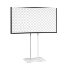 Wall Mural - Digital LCD display stand realistic vector mockup. Large video banner with transparent screen on metal base mock-up