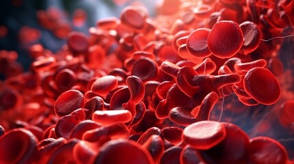 Fototapeta red blood cells in vein, circulating in the blood vessels, generative ai