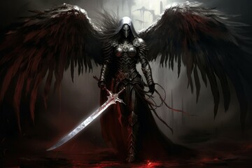 Wall Mural - Death angel sword. Dark person battle. Generate Ai