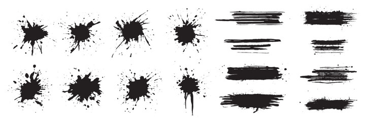 Poster - grunge black brush stroke and ink splash. splatter, stain vector