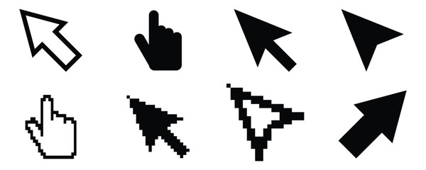Wall Mural - set of cursor, pointer vector illustration, hand pixel, arrow vector