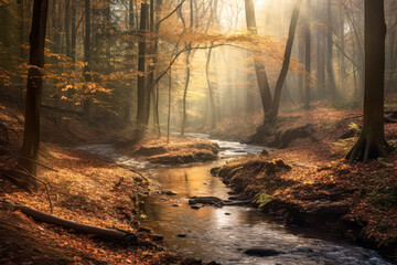 Wall Mural - autumn forest in the morning