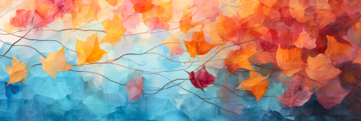 Wall Mural - autumn leaves illustration as panorama background