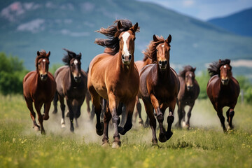 Wall Mural - a group of horses running in the meadow