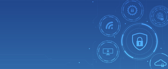 internet digital security technology concept for business background. Lock on circuit board