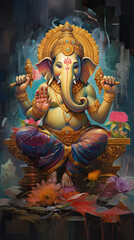 the ganesha are pictured in their sitting pose.