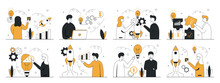 Business Scene Big Set.Collection Of Scenes New Idea And Start Up Business.Concept Of Entrepreneurship, Business Startup And New Ideas. Business People In Different Situations. Vector Illustrations.