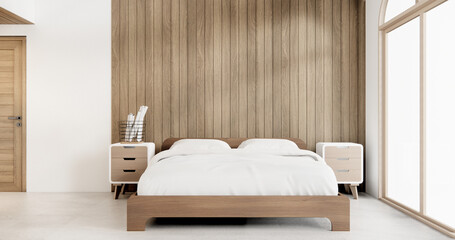 Wall Mural - Muji Japan bedroom interior minimal style, Japanese interior.3D rendering