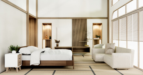 Poster - Muji Japan bedroom interior minimal style, Japanese interior.3D rendering