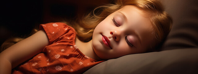 Wall Mural - Little girl sleeps in a bed at home