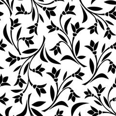 Wall Mural - seamless floral pattern with bluebell flowers. vector black and white floral print