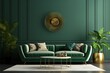 Contemporary Elegance Modern Home interior mock-up with green sofa, table and decor in living room, 3d rendered