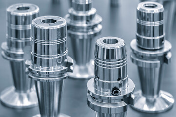 Poster - milling metal cutter tools for cnc machine, dustrial design background, engineering technology conce