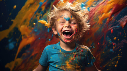 Wall Mural - Little kid covered in paint