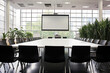 © Volodymyr - An empty office space with furniture and a screen for presentations