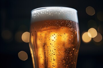 Poster - A detailed close-up view of a glass of beer. This image is perfect for beer enthusiasts, breweries, or bars looking to promote their selection of beers.