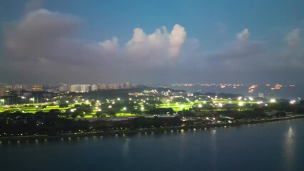 Wall Mural - Sunset aerial view of Marina Bay and Singapore skyline