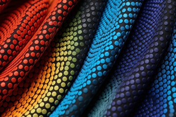Poster - A close-up view of a variety of different colored fabrics. This image showcases the vibrant colors and textures of the fabrics. It can be used for design projects, fashion-related content, or textile 