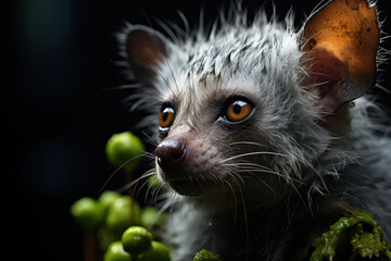 Poster - The elusive Aye-Aye, a lemur species with a distinctive elongated finger, spotted in the jungles of Madagascar. Generative Ai.