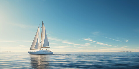 Wall Mural - luxury yacht cruising on open sea, full sail, sparkling water, cloudless sky, millionaire lifestyle