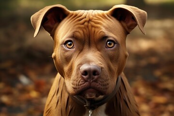 Poster - A close-up shot of a dog's face with vibrant leaves in the background. Perfect for pet lovers and nature enthusiasts.