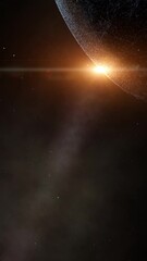 Wall Mural - Artistic universe with stars and planet slow motion vertical animation.