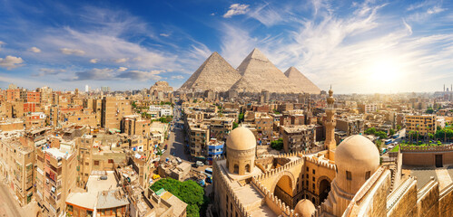 Wall Mural - Aerial view of Cairo, the Pyramids, Mosque of Ibn Tulun and other sights of the capital of Egypt